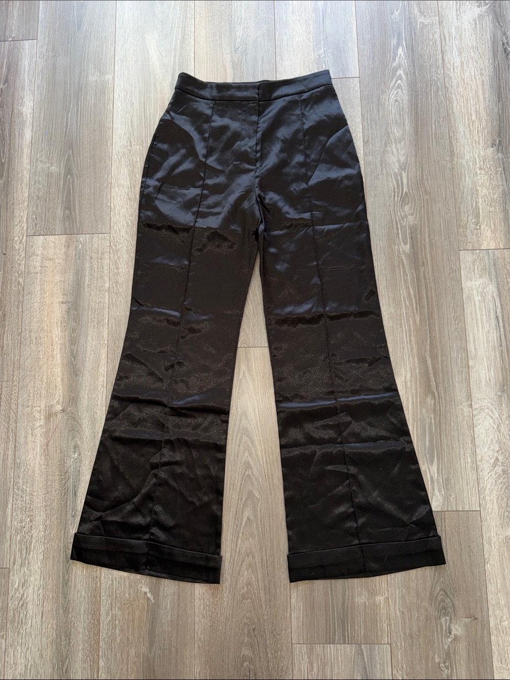 Black Satin Flared Dress Pants